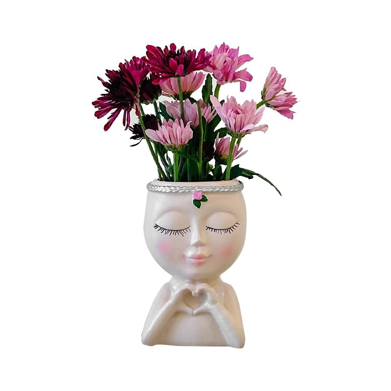HASTHIP® 2Pcs Desk Succulents Planter Decorative Flower Vase Meditative Smile Face Small Vase Planter Multipurpose PVC Desk Decor Organizer Makeup Brush Holder Pen Holder Home Gift, Beige & Brown