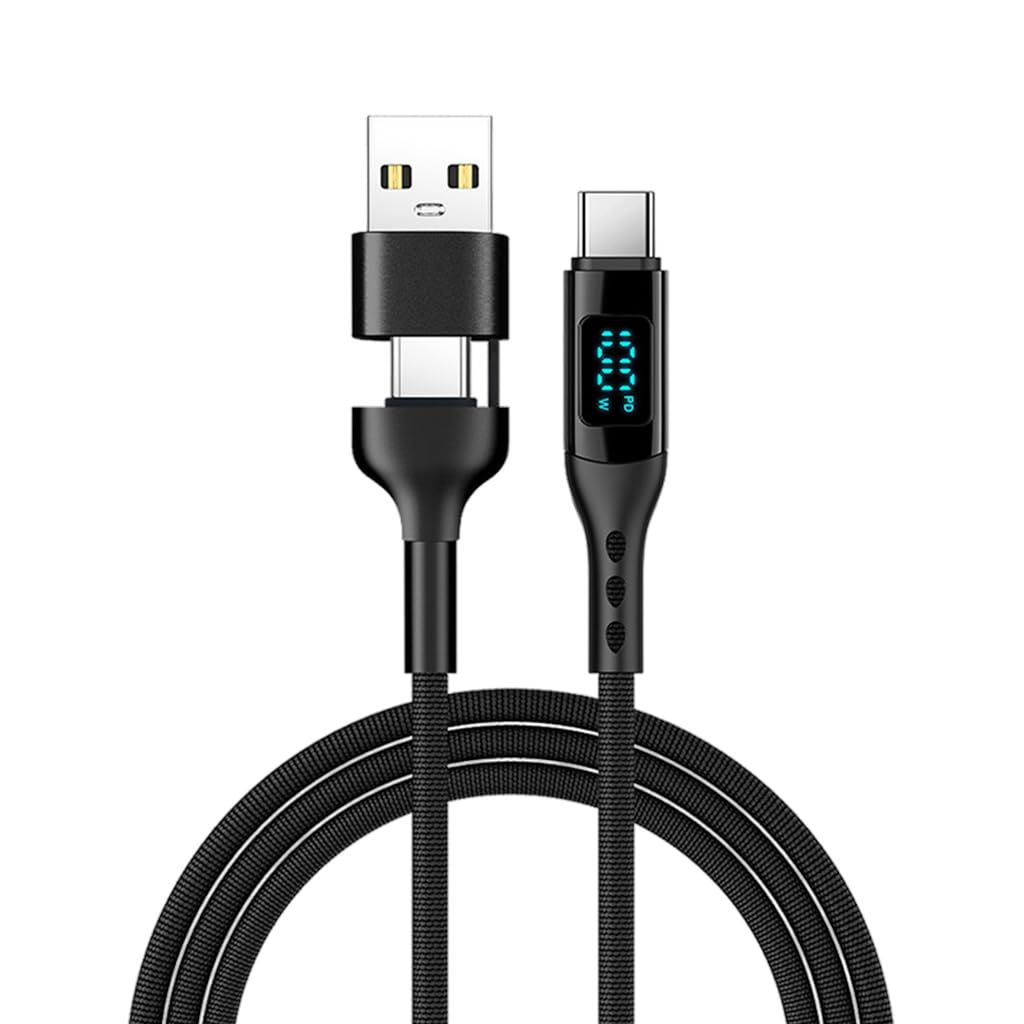 Verilux® 2 in 1 Type C to Type C Cable, PD 100W Fast Charging & Data, 3.9Ft USB A/USB C to USB C Nylon Braided Cable, 480Mbps Data Cable with LED Display for iPhone 15, Galaxy /S23, iPad Air 4, Laptop