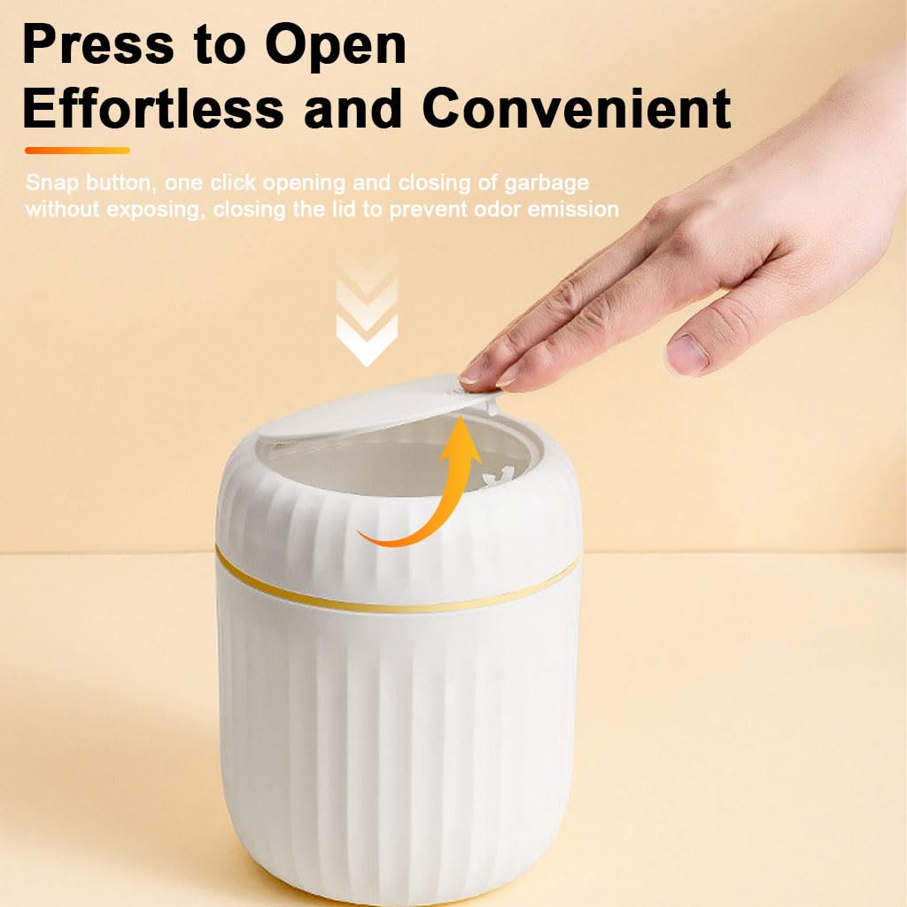 HASTHIP Small Dustbin for Desk and Bathroom featuring Press Lid and 13x16cm ABS Body | White