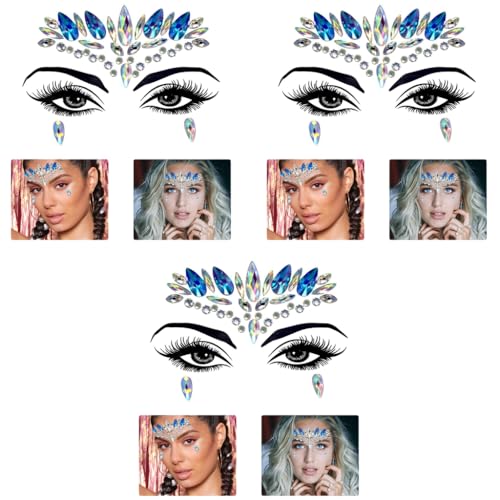 MAYCREATE® Face Gems Rhinestone Decoration Jewelry Stickers For Women Girls Mermaids Tears Makeup Artist Temporary Eyes Crystal Jewels Festival Party Rave Blue 3PCS