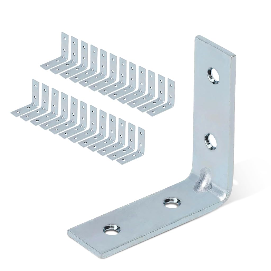 Serplex Metal Shelf Brackets for Wall and Wardrobe Shelves with 5 Screw Holes | 24Pcs Galvanized Steel 4cm Right Angle Supports