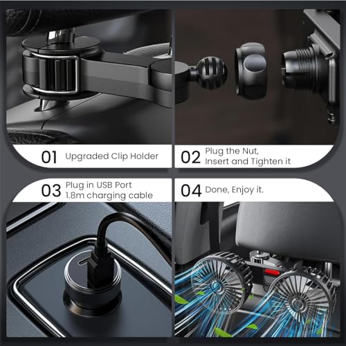 STHIRA® Car Back Seat Headrest Cooling USB Dual with 3 Speeds 5V Mini 360 Degree Rotatable Air for Sedan SUV RV Boat 3 PCS