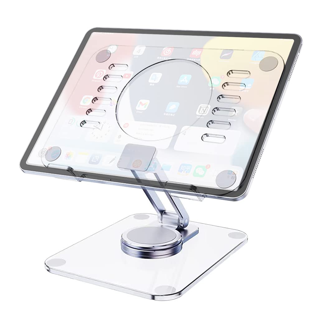 Verilux® Desktop Tablet Stand Riser 360° Rotatable Tablet Stand Acrylic Transparent Tablet Riser Rack, Foldable Tablet Stand Holder Universal Stand Rack for Tablet, iPad, Phone, Kindle