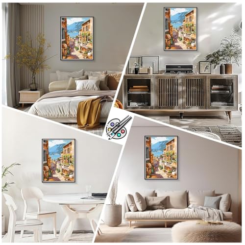 HASTHIP® DIY Paint by Numbers Kit for Adults Pre-Framed European Town Scenery Canvas with Acrylic Paints Brushes Beginner-Friendly Art for Wall Decor Gift 16x20 Inch No Frame 2PCS