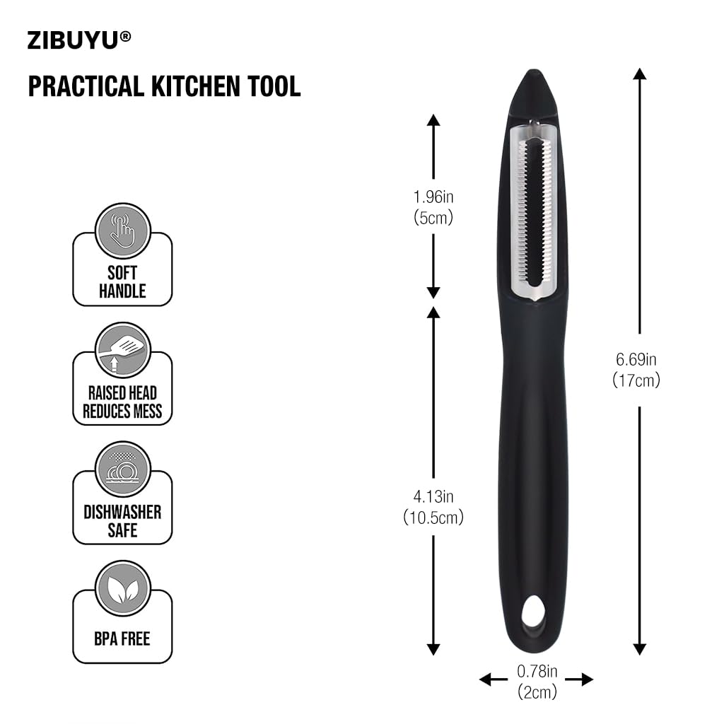 ZIBUYU Peeler for Kitchen with Ergonomic Handle and Stainless Steel Blade | Universal Fruit and Vegetable Tool, Black