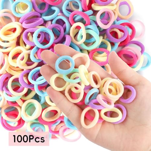 ZIBUYU® 100Pcs Colorful Hair Bands for Girls 0.7 Inch Tiny Hair Elastics Hair Ties No Tangle Scrunchies Fashion Girls Hair Elastics