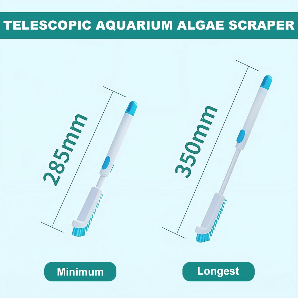 Qpets Aquarium Algae Scraper for Fish Tank Cleaning with Curved Head & Nylon Bristles | Telescopic Handle
