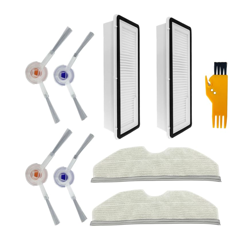 HASTHIP® Vacuum Cleaner Accessories for Narwal Freo X Plus Robot Replacement Vacuum Cleaner Accessories with 4 Side Brushes, 2 Mop Cloth, 2 Filters, 1 Cleaning Detailing Brush (9Pcs)