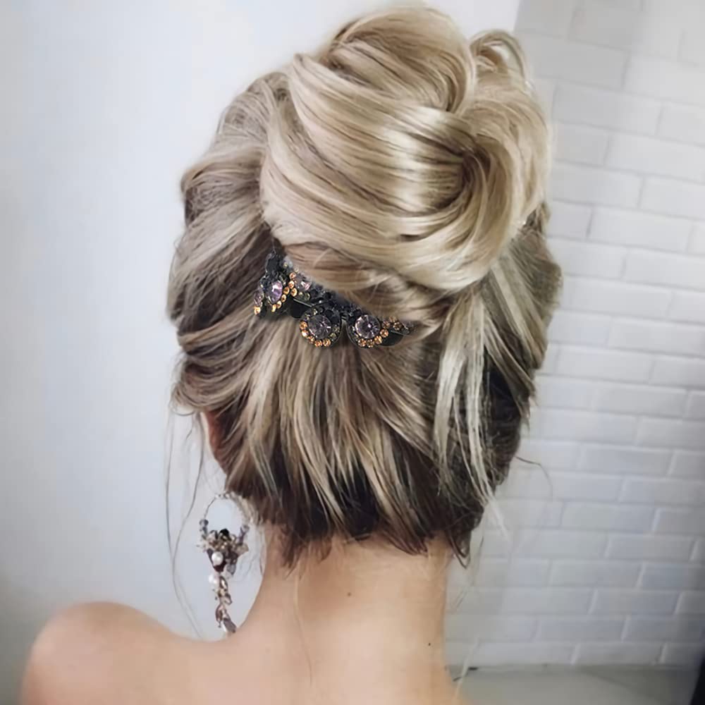 MAYCREATE Magic Bun Hair Clip for Women with Anti Slip Comb and Floral Rhinestones 20cm | Elegant Bridal Hair Accessory
