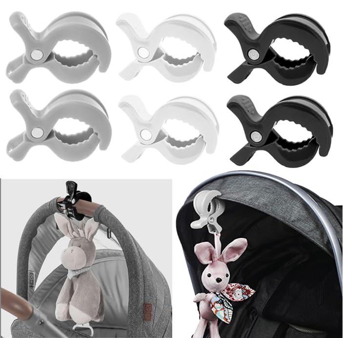 SNOWIE SOFT Utility Clips for Strollers with Spring Clamp Grip 6 Pcs ABS Pegs | Versatile Use