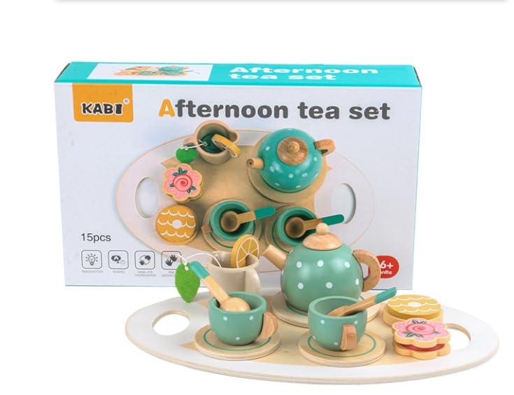 PATPAT® Tea Party Wooden Toy Gift Box Set for Kids Toddler Pretend Play Activity Toy Smooth Wooden Cartoon Tea Party Prop Toy Set Interactive Toy Set Cooking Play Toy Children's Day Gift