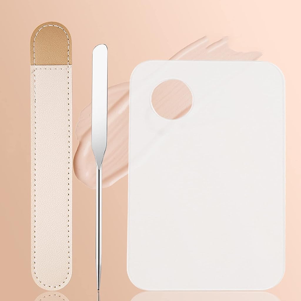 MAYCREATE® Makeup Spatula & Palette Set, Stainless Steel Spatula and Clear Acrylic Foundation Palette Combo, Beauty Cosmetic Makeup Tool, Spatula with Protective PU Sleeve