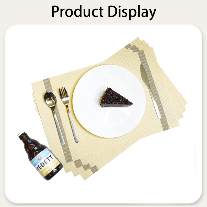ZIBUYU PVC Table Mats Set of 6 for Dining Tables with Heat Resistant Non Slip Texture | Brown Washable Design