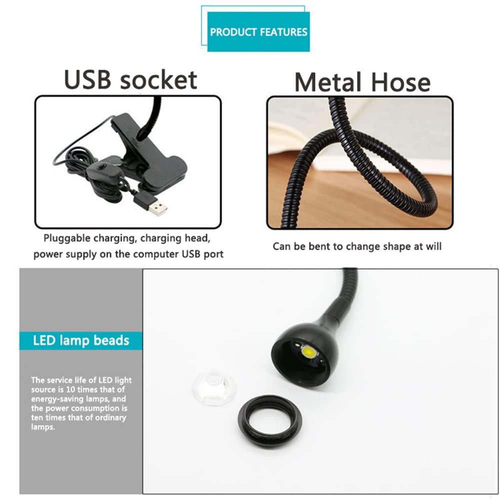 ELEPHANTBOAT LED Desk Lamp for Reading and Working with 11.8 in Flexible Gooseneck | USB Clip Light