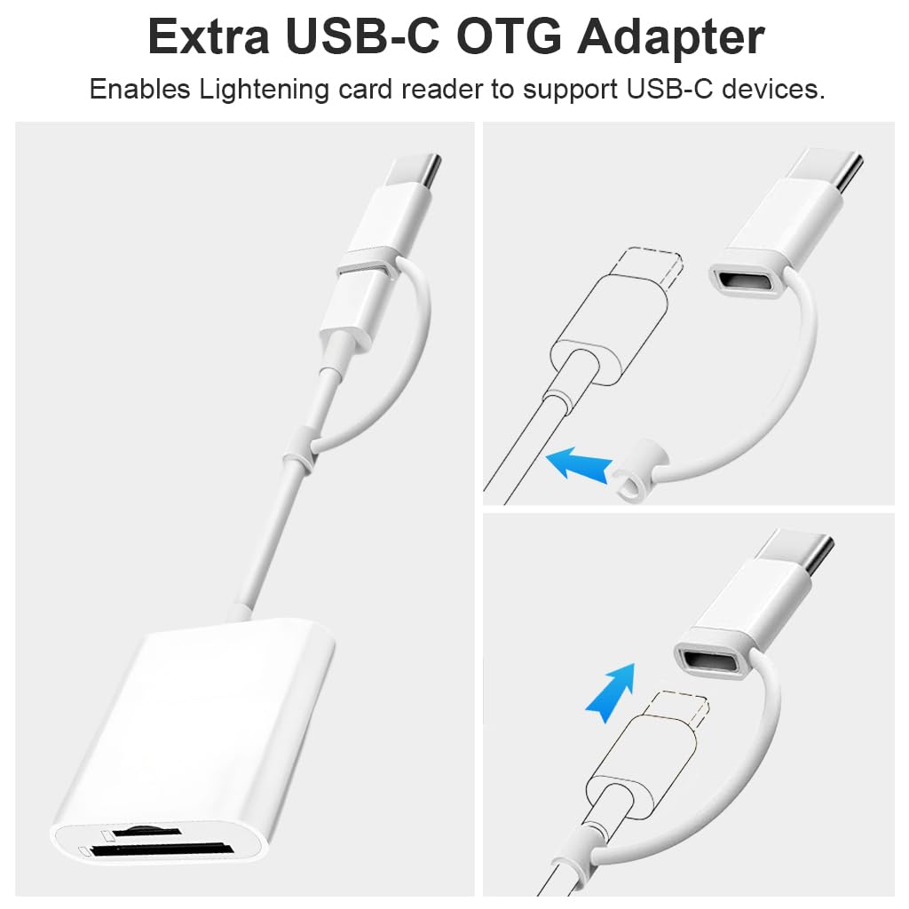 ZORBES SD Card Reader for iPhone and iPad with Dual Slot and USB C Connector | 20MB/S Transfer Speed