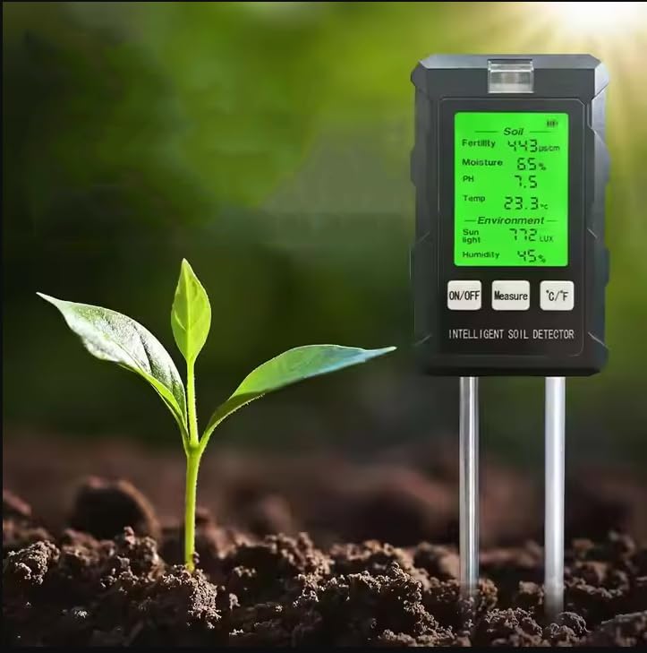Serplex Soil Meter for Lawn and Garden with Dual Probes and LCD Display | 6 in 1 Analyzer