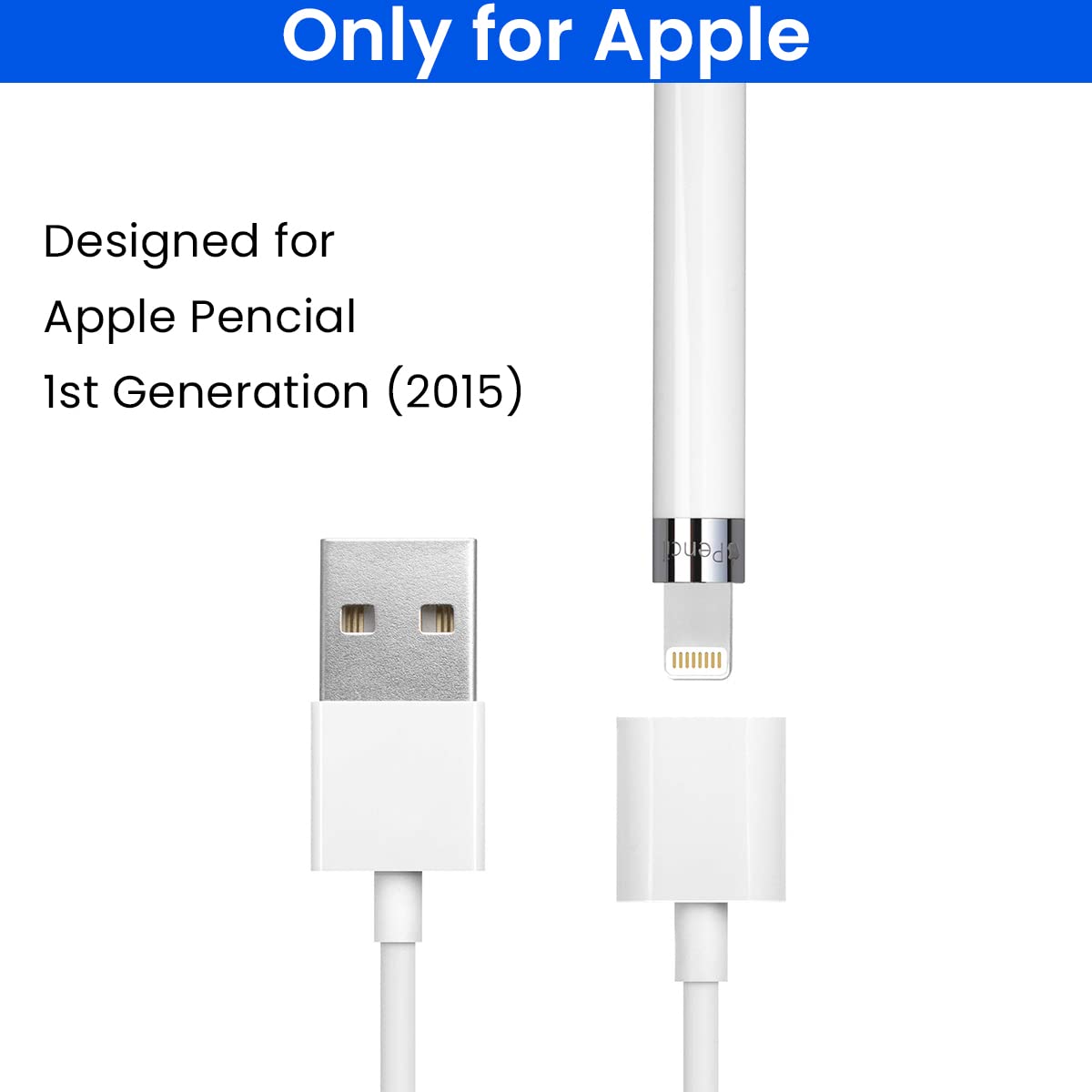 Zeitel Charging Adapter Cable for Apple Pencil 1st Gen with Flexible PVC Connector 1 m White