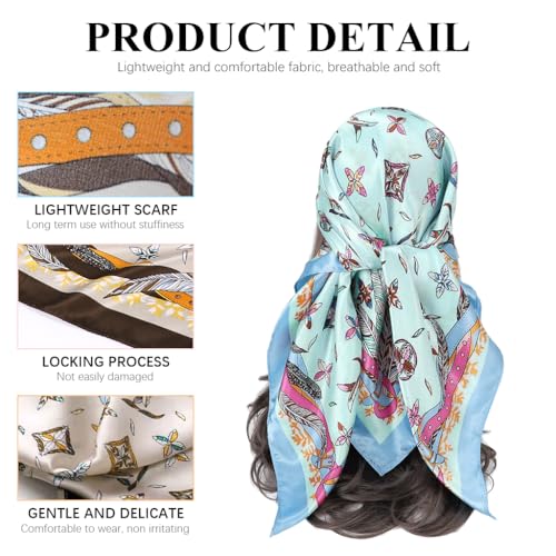 SANNIDHI® 6PCS Silk Head Scarf for Women Satin Hair 35 Inch Square Polyester Headscarf Elegant Printed Summer Neck Scarves Mothers Day Gift Ladies