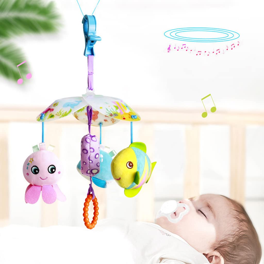 PATPAT® Hanging Toys for Babies 0-6 Months, New Born Baby Toys Rattle Crinkle Soft Toys Car Seat Plush Stroller Toy with Teethers Plush Animal C-Clip Ring for Infant Babies 3 6 9 to 12 Months - Ocean