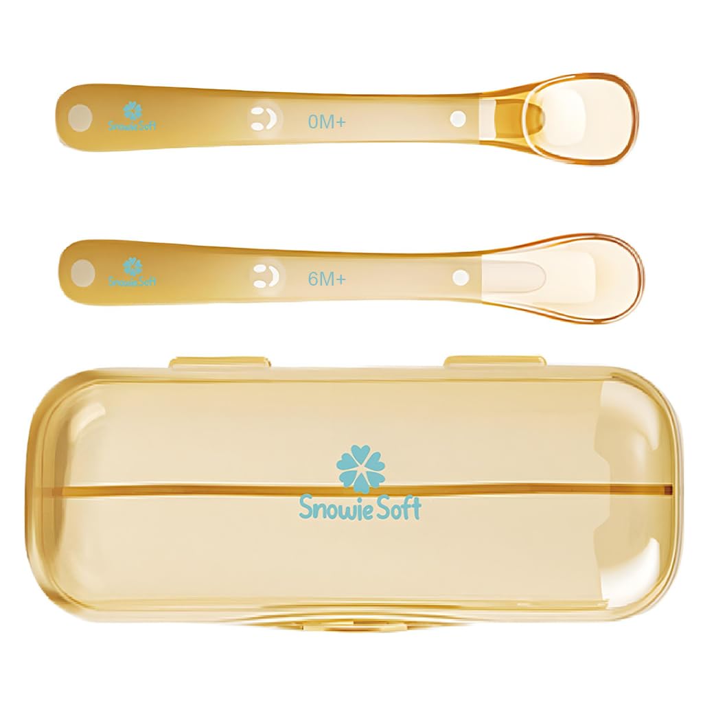 SNOWIE SOFT Silicone Baby Feeding Spoon Set for 0–12 Months with 30° and 70° Curved Tips | Includes Storage Case