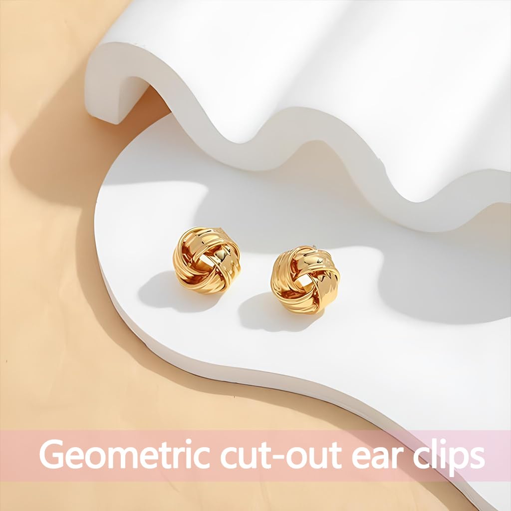 ZIBUYU Clip On Earrings for Non Pierced Ears with Heart Knot Design and Gold Plating | Hypoallergenic Silicone Pads for Women