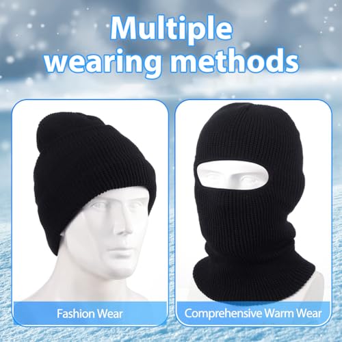 Proberos® Knitted Balaclava Face Mask Neck Gaiter Warm Full Ski Mask for Men Women Breathable Motorcycle Running Riding Black 2PCS