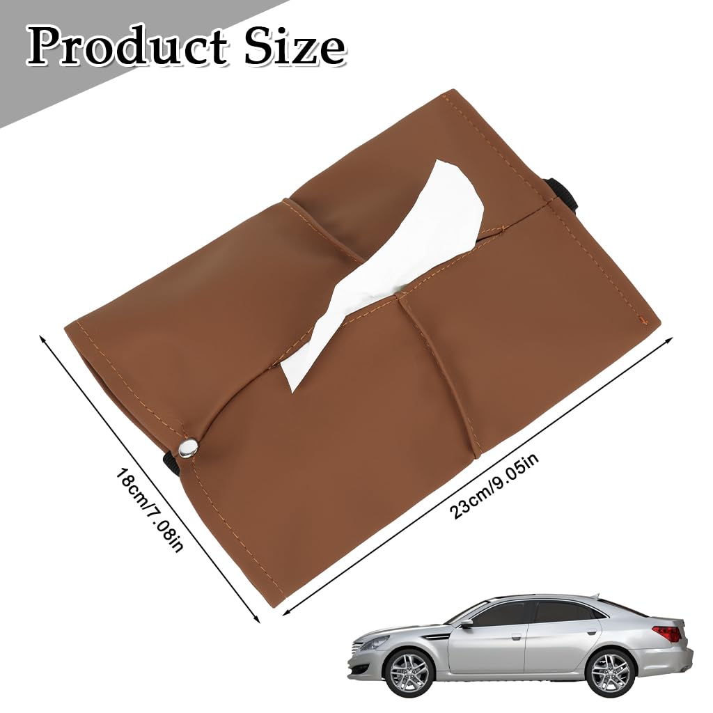 STHIRA Car Tissue Box for Center Console and Headrest featuring Adjustable Elastic Strap | Brown PU Leather Accessory