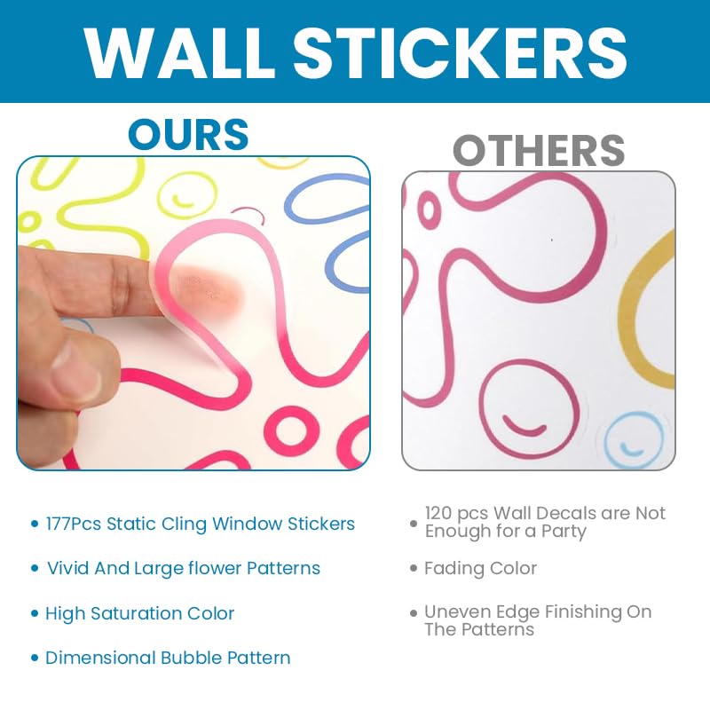 HASTHIP Flowers and Bubbles Wall Decals for Home Decoration with 177 Pcs PVC Stickers
