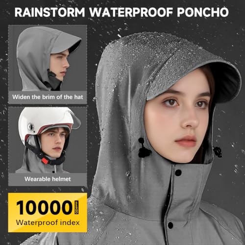 PALAY® Long Rain Coat Waterproof for Adults Reusable Hooded Poncho with Wide Brim Lightweight Unisex for Hiking Travel Motorcycle Riding Length 126cm 2 PCS