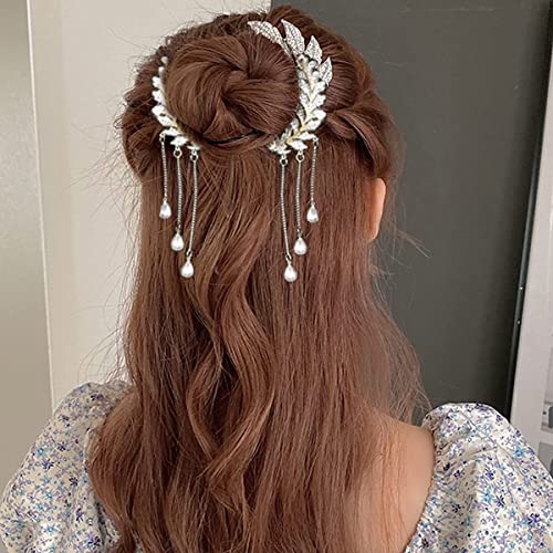 SANNIDHI® Hair Clips for Women Stylish Butterfly Pearl Tassel Hair Clip for Girls Hair Clutcher Hairpins, Metal Trendy Hair Accessories (White-B)