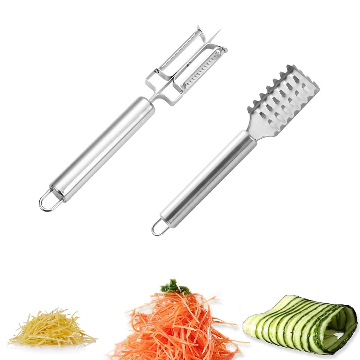 Supvox® 3 in 1 Multifunctional Vegetable, Fruit Peelers, Stainless Steel Peeler for Potato Apple, Veggies Carrot Kiwi Cucumber Sweet Potato- 2 Pack