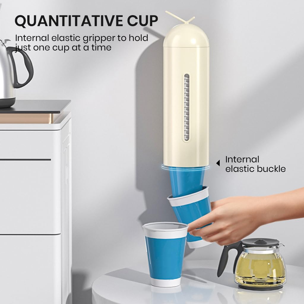 HASTHIP Paper Cup Dispenser for Home and Office with Self Adhesive Wall Mount | Plastic Cup Holder Organizer
