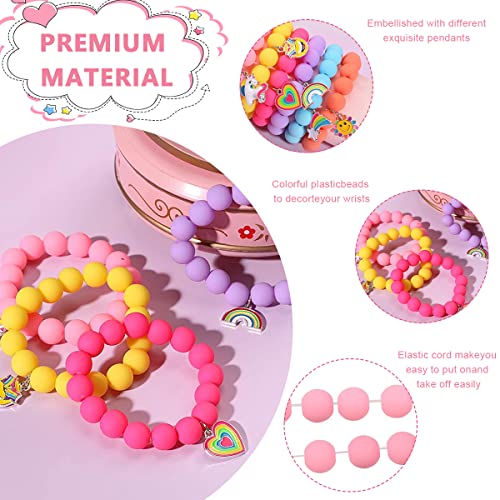 SANNIDHI® 6 Pack Beads Bracelets for Kids Pendant Beaded Bracelet Girls Teen Cartoon Charm Matte Candy Color Friendship Gift 3 PCS