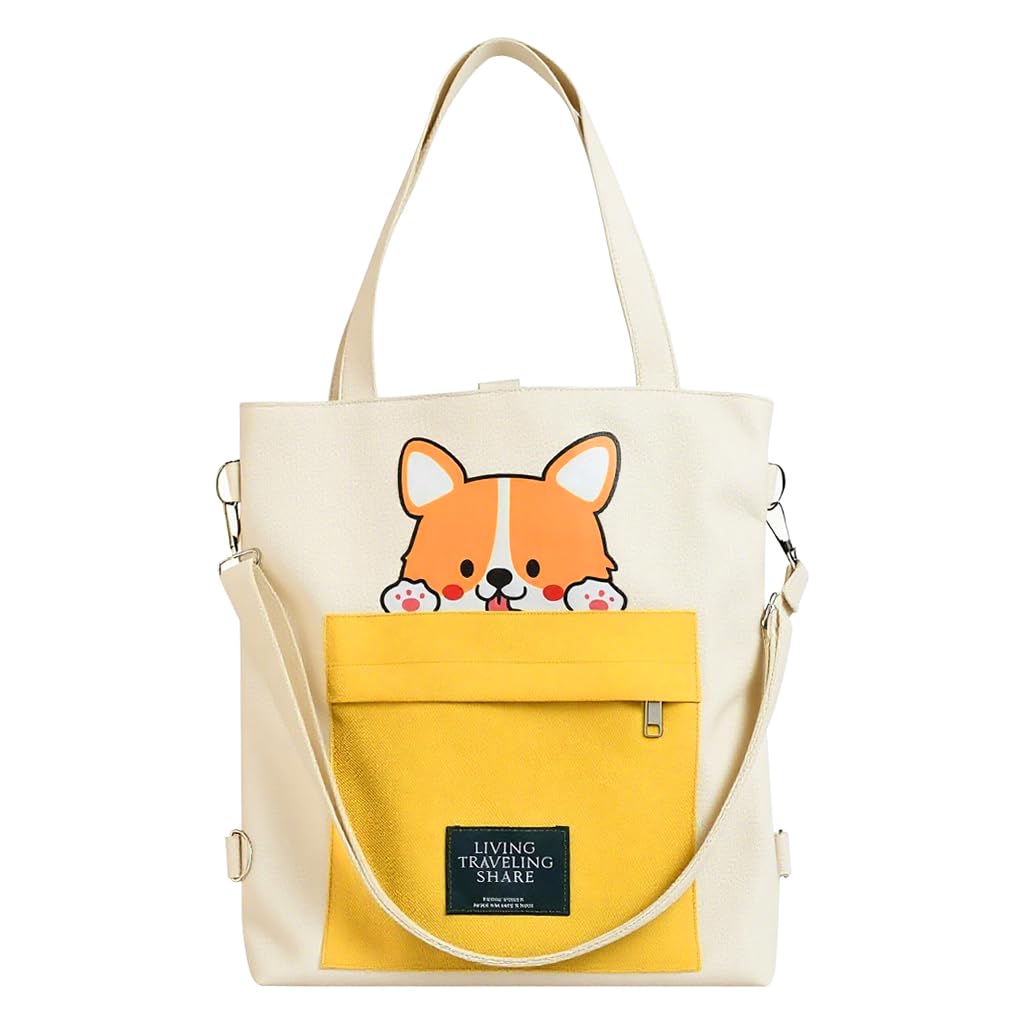 Zibuyu Canvas Crossbody Tote Bag for Women with Adjustable Detachable Strap 36x33cm | White Akita Dog Print Shoulder Purse