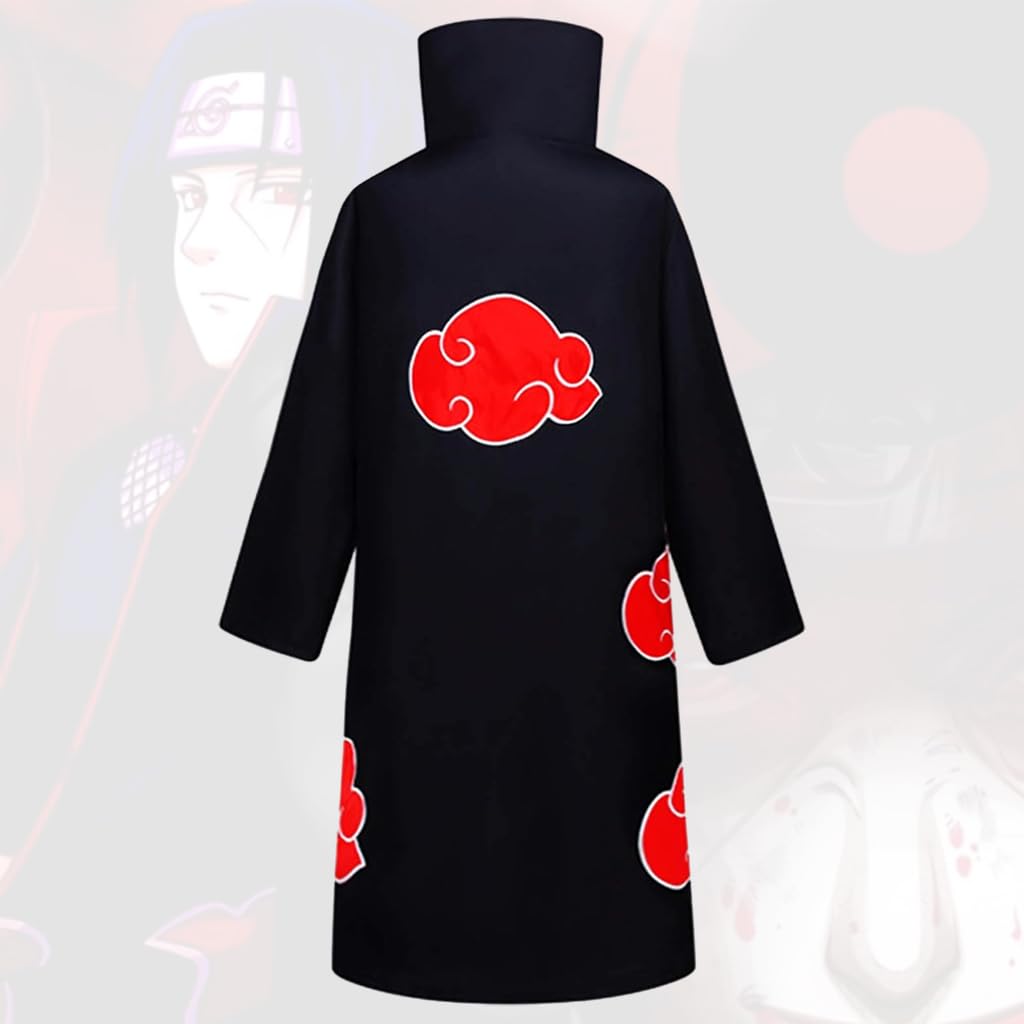 PATPAT® Akatsuki Cloak 4Pcs Set, Anime Cosplay Costumes for Women Men with Headband Necklace Ring for Halloween Cosplay Party - Size XL