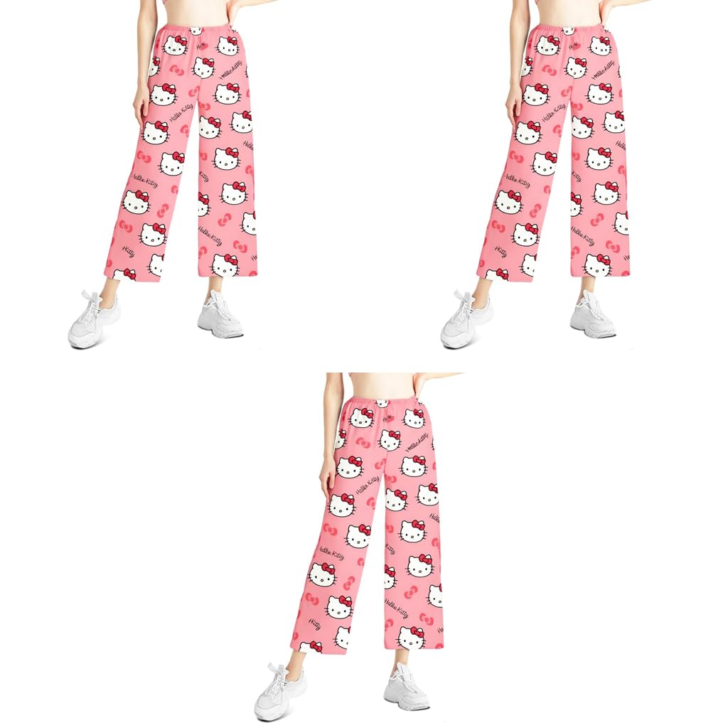 SANNIDHI Pyjama Pants for Women featuring Cartoon Kawaii Cat Print and Ultra Soft Cotton | 3PCS Set