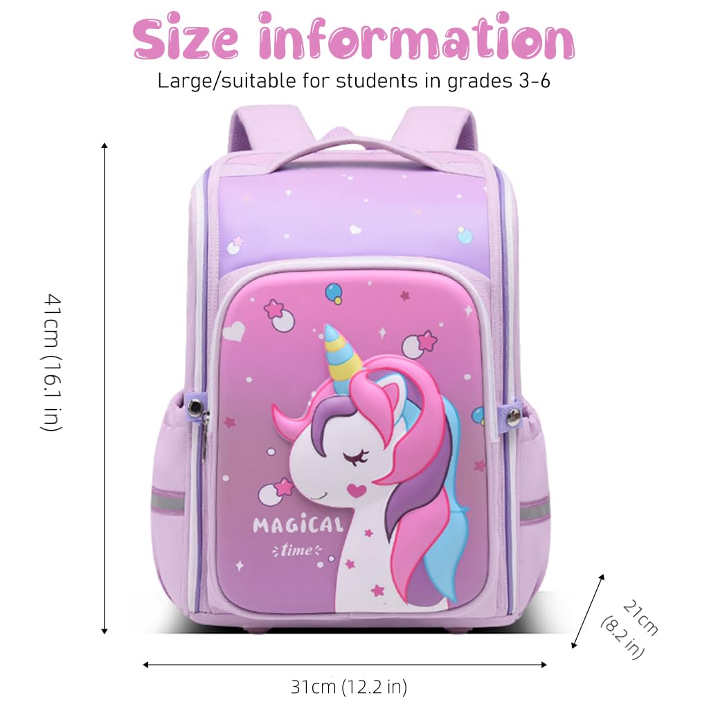 Venzina Unicorn Backpack for School with 31cm×21cm×41cm Capacity and EVA Waterproof Design | Ideal for Girls Aged 7–12