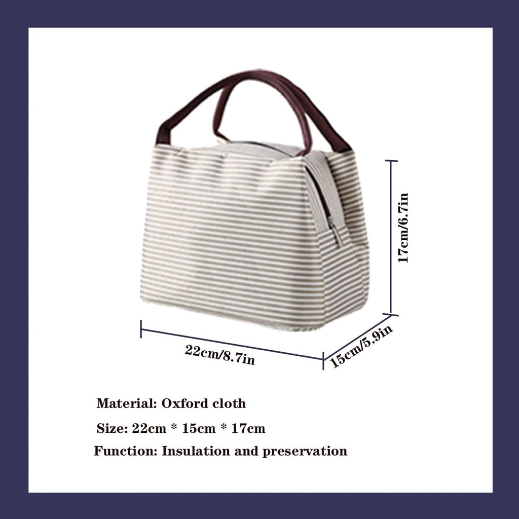 Zibuyu Insulated Lunch Bag for Office and School with Thermal Storage | Beige Stripe Oxford Tote for Women