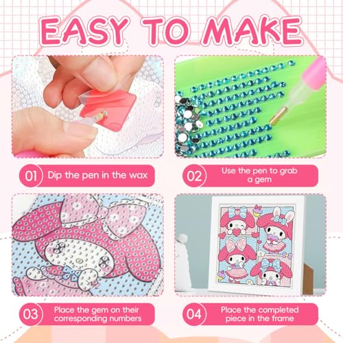 PATPAT® DIY Diamond Painting Kit for Kids 7 Inches Cute Melody Art with Wooden Frame Desk Decoration Craft Gift 2PCS