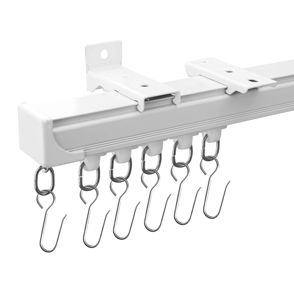 HASTHIP® Retractable Curtain Track  Ceiling Mounted Flexible Curtain Rail System, Adjustable Length 33-59 inch, Aluminum Alloy Silent Curtain Rail for Room Dividers, Windows, or Showers