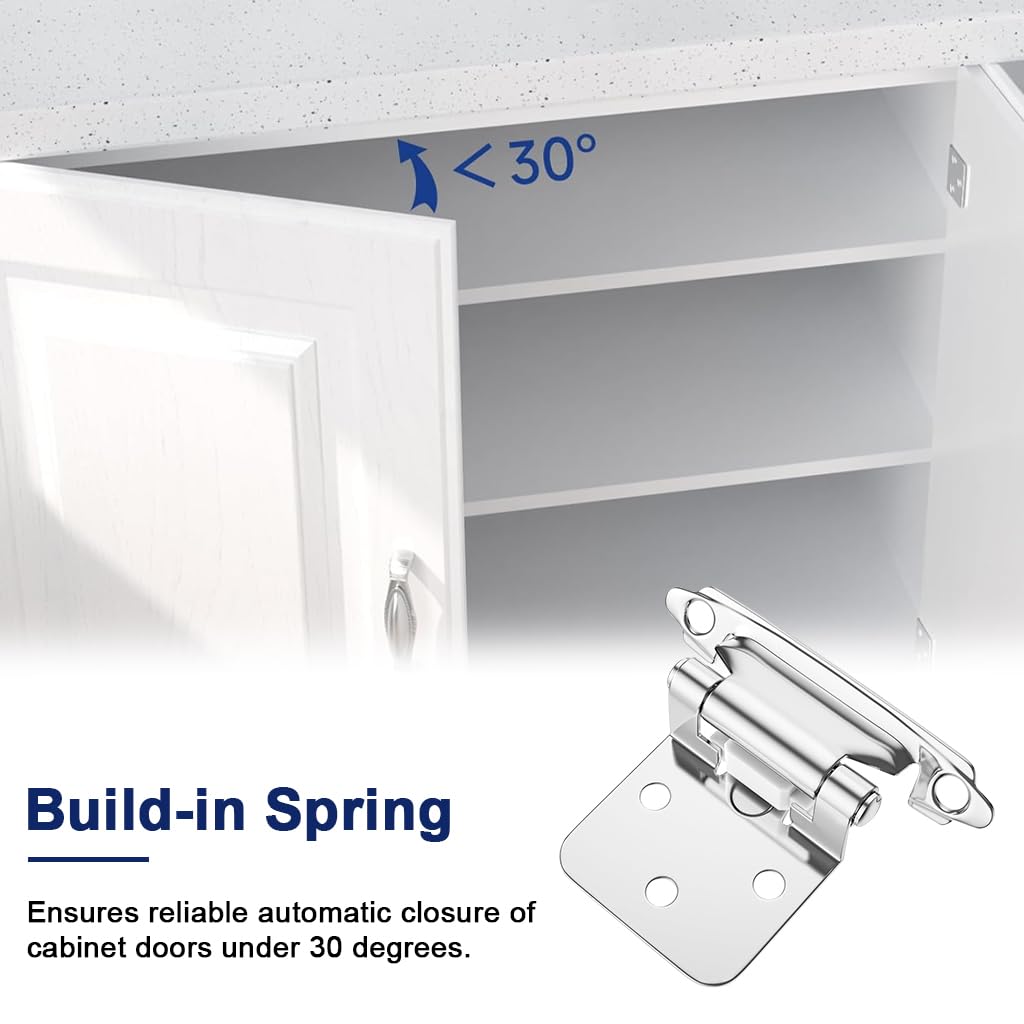 Serplex Cabinet Hinges for Closet and Cupboard Doors with Spring Self Closing Mechanism | 4pcs Set Including Screw Pack