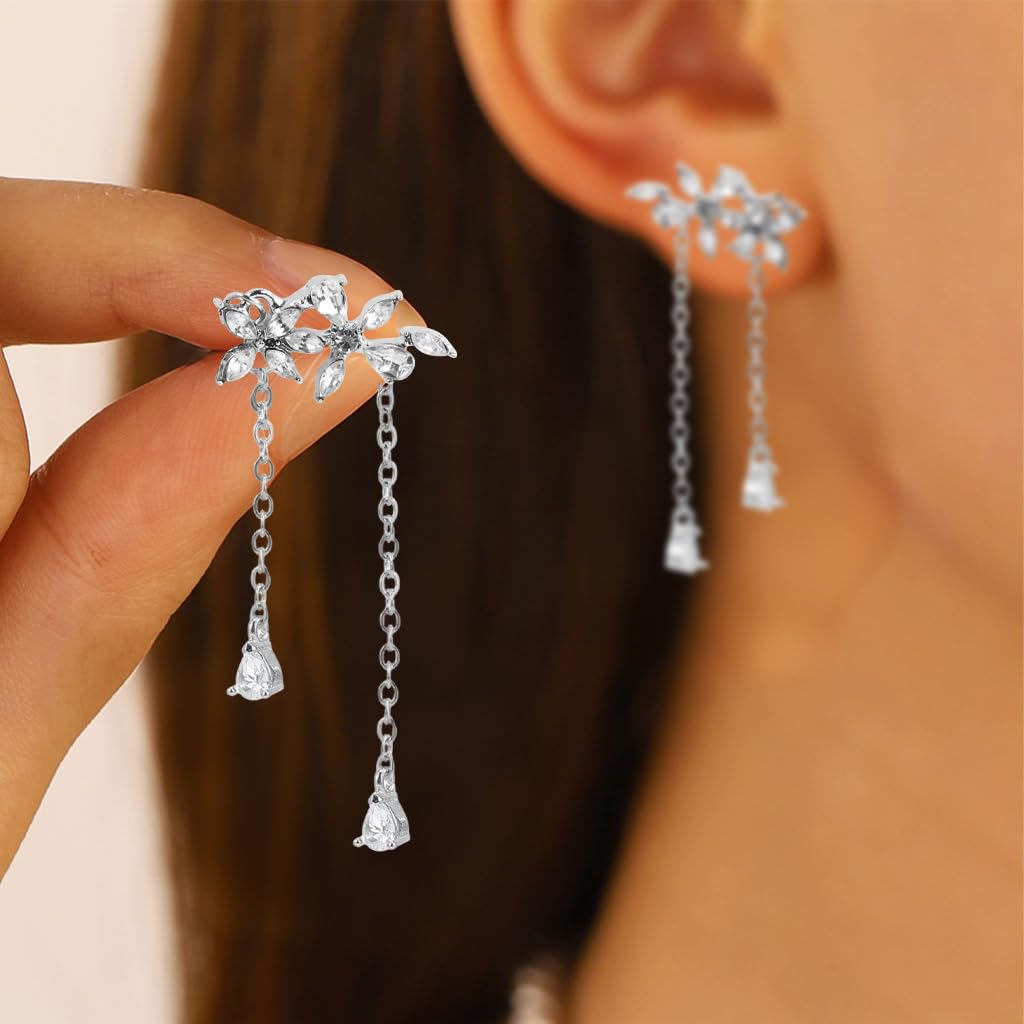 ZIBUYU Long Earrings for Women with Detachable Tassel Threader Design and Floral Motifs | Hypoallergenic Jewelry Gift