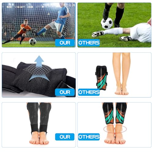 Proberos Kids Shin Guard Teens Sport Shin Guards with Ankle Support EVA Cushioning Liner Football Shin Guards Adjustable Hook and Loop Closure Design Sport Shin Guards for Football, Rugby