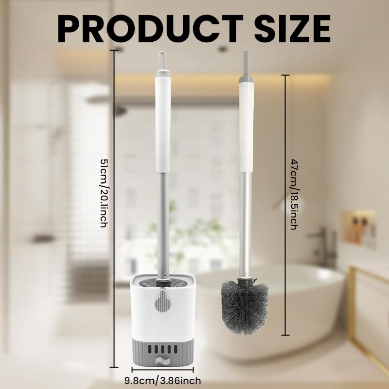 HASTHIP Toilet Cleaning Brush with 44cm Handle for Deep Bathroom Cleaning | Wall Mounted ABS Holder with Removable Drip Tray
