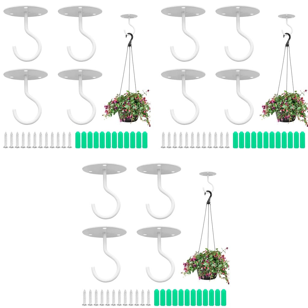 Optifit Metal Ceiling Hook for Hanging Flower Pots with Screws 12PCS White | 15 kg Load