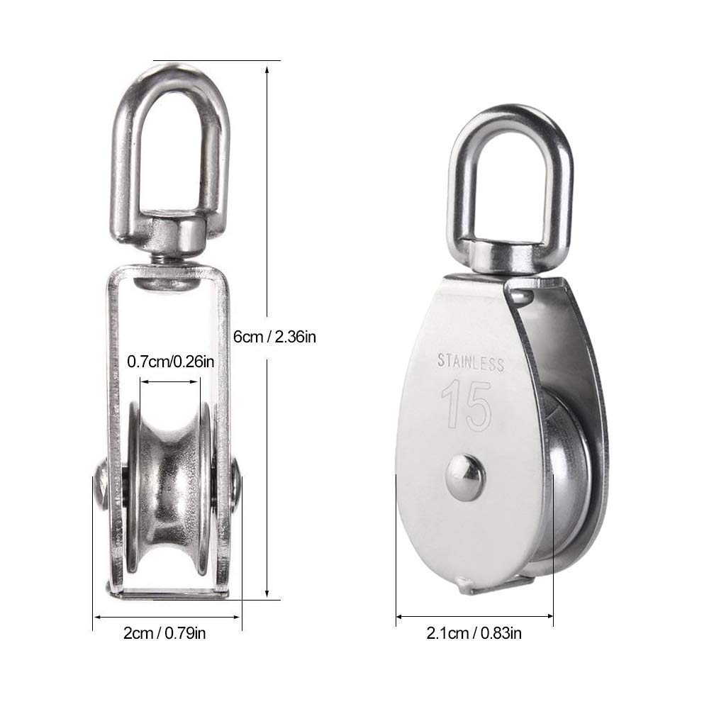 MagiDeal Single Wheel Swivel Rigging Lifting Pulley Block for Cargo Transport with 25 kg Load | 304 Stainless Steel Construction