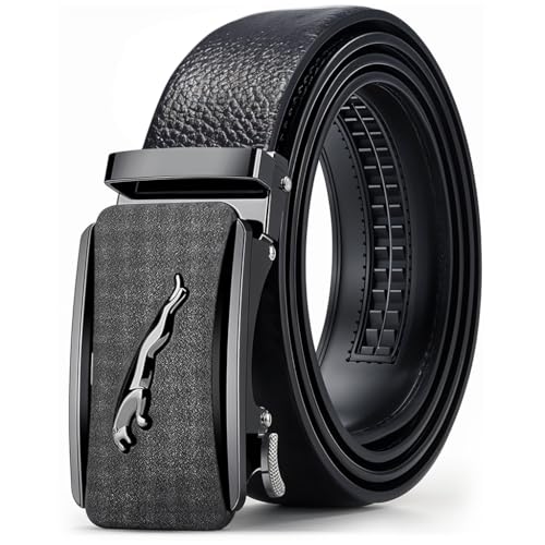 GUSTAVE® PU Leather Belt for Men Casual Business Embossing Leather Belt with Zinc Alloy Buckle Adjustable Auto Lock Men's Belt, Father's Day Gift, Birthday Gift for Men, 130cm/51inches