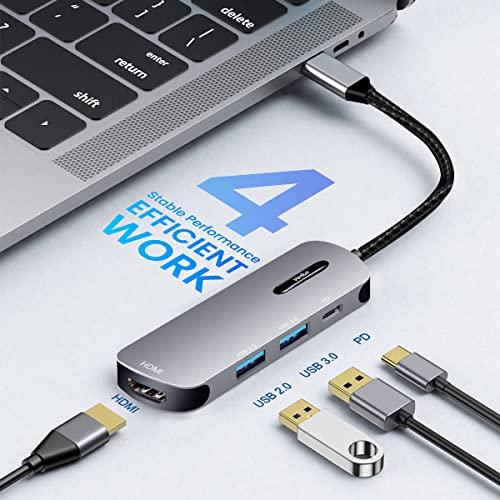 Verilux® USB C HUB 4 in 1 to HDMI Adapter with 4K 30Hz 2.0 3.0 Multiple Port Type for Laptop with PD 100W Data 20CM Long Cable MacBook Pro Air 2 PCS