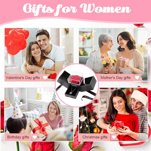 HASTHIP® Rose Flower Gift Valentine's Day Preserved Necklace Eternal Creative I LOVE U Projection Set Mother's Day 3PCS