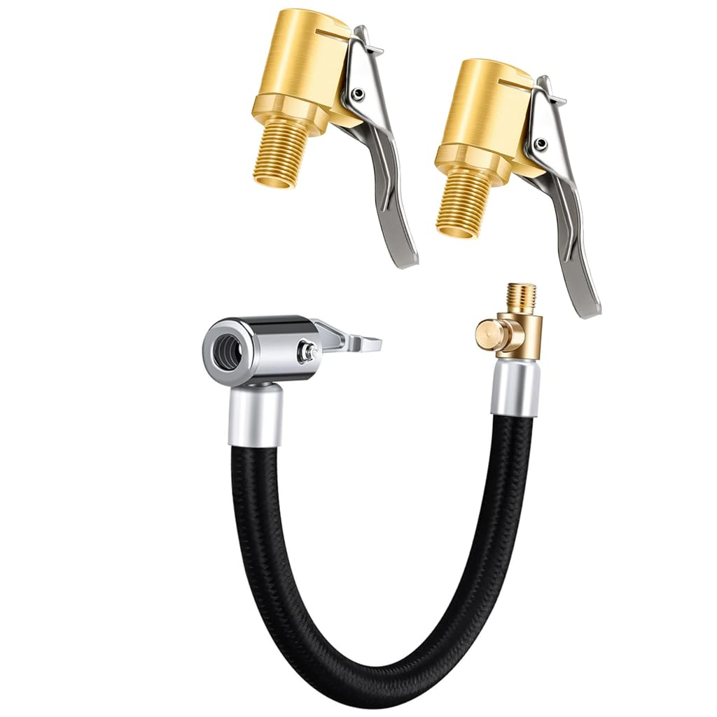 STHIRA Brass Tire Valve Adapter for Car and Bike with 9.8 in Flexible Hose | Secure Locking Lever